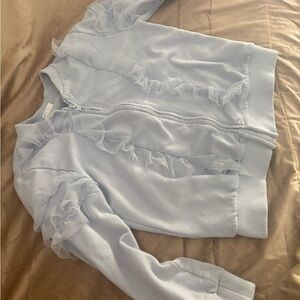 Light Blue Ruffle Zip-Up Jacket